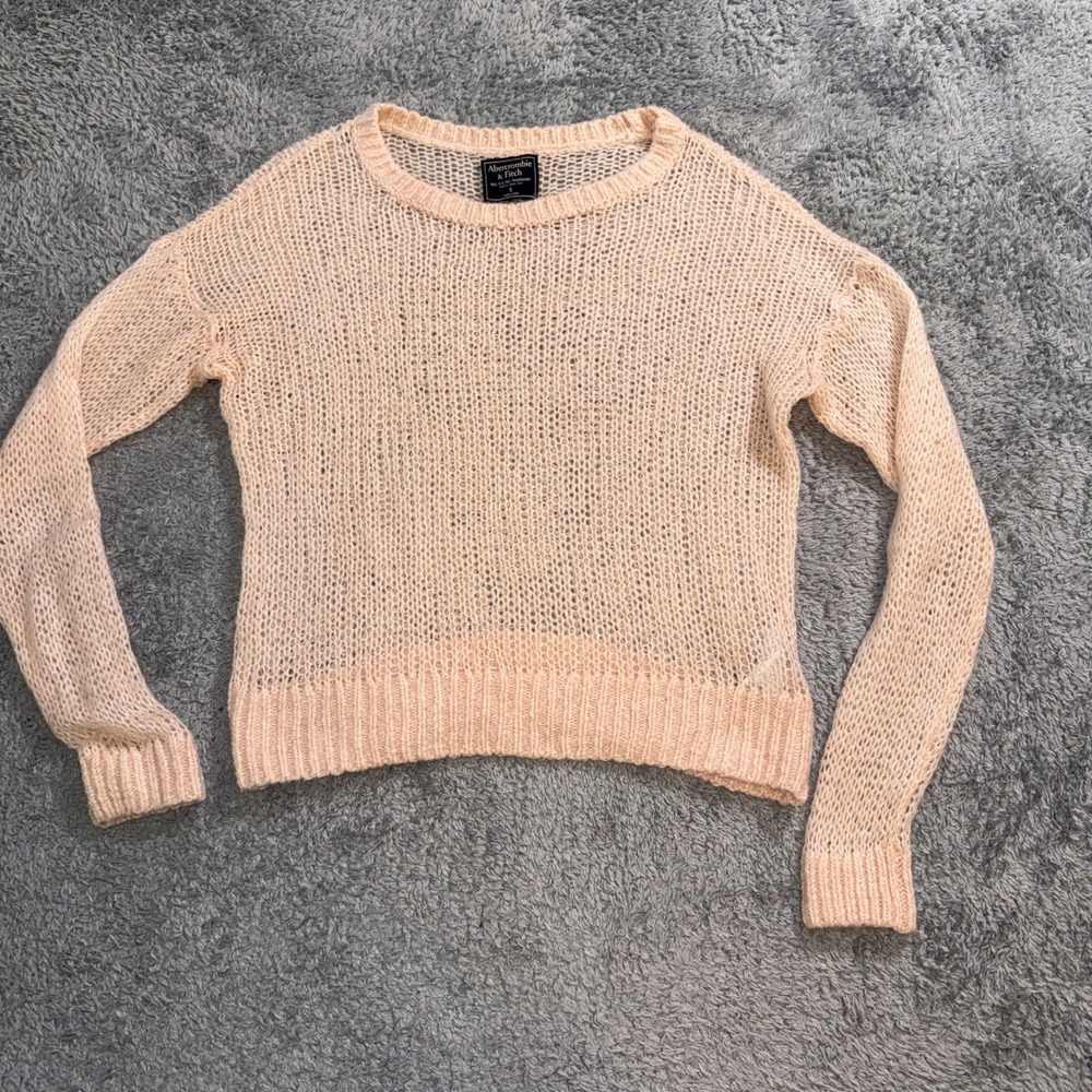 Abercrombie & Fitch Womens Sweater Size S Peach Pink Open Knit Pullover Sheer